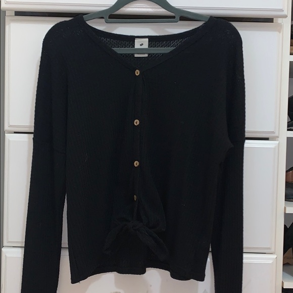 Black button up sweater (with tie in front) - Picture 1 of 3